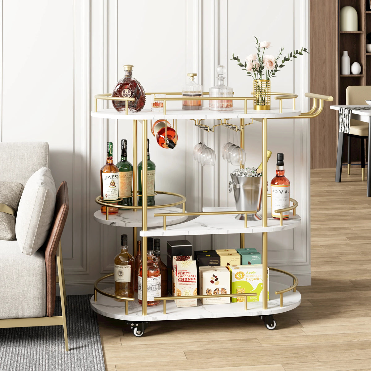 Twister.Ck 4 Tier Bar Cart With Wheels And Wine Rack