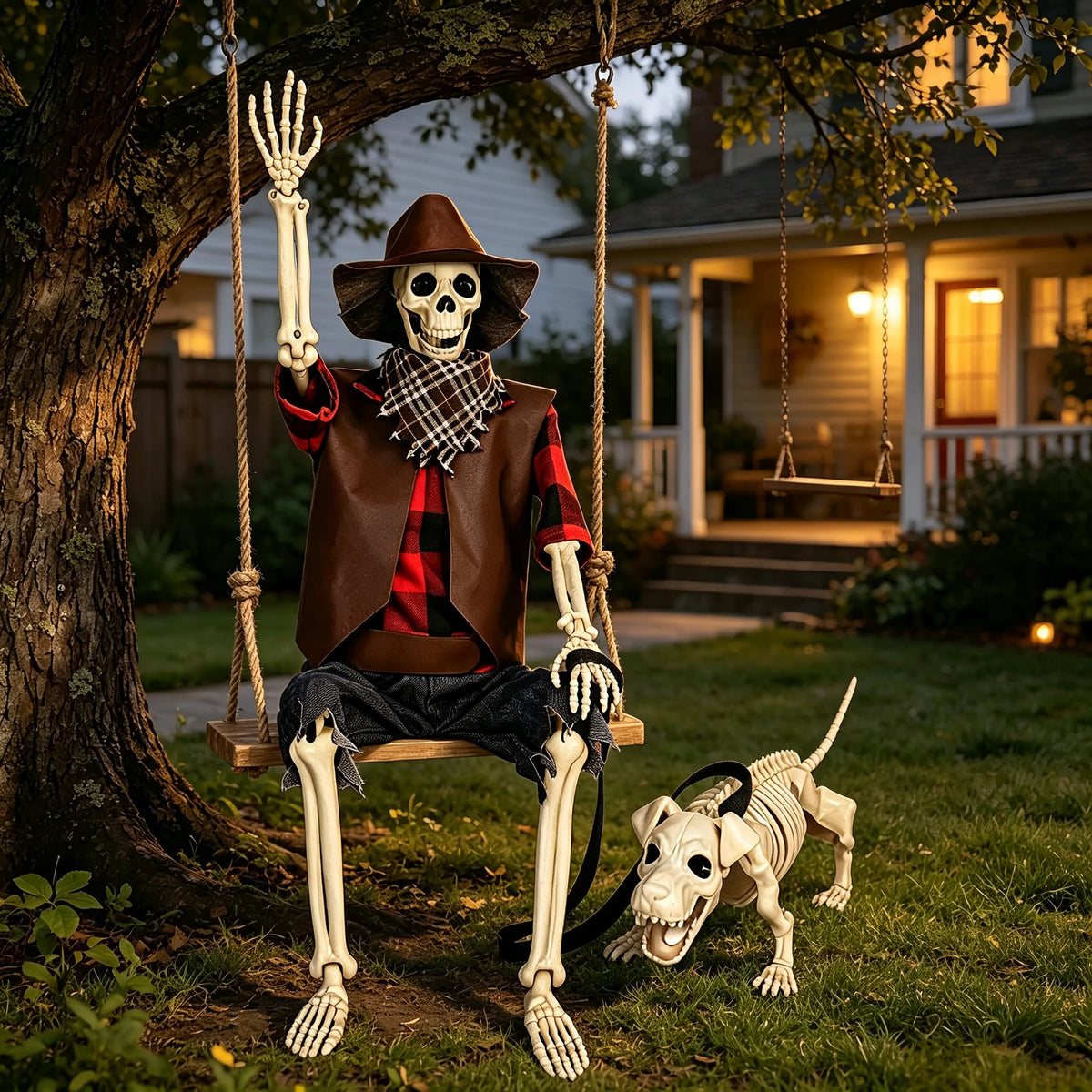 Western Cowboy Jointed Halloween Plastic Skeleton Outdoor Decoration