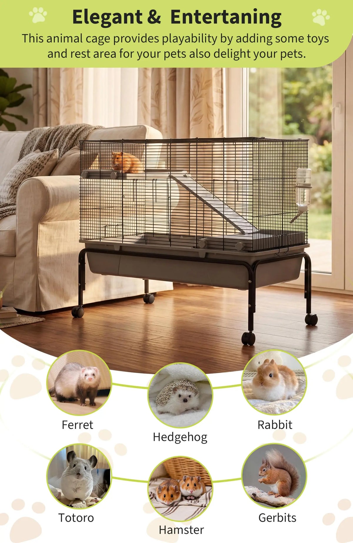 HiMISS Multi Level Small Animal Cage With Detachable Stand