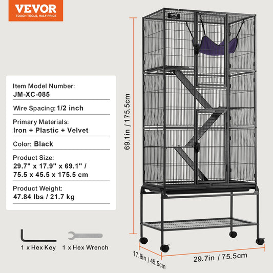 SucceBuy Rolling Metal 4 Tier Ferret Hamster Chinchilla Cage