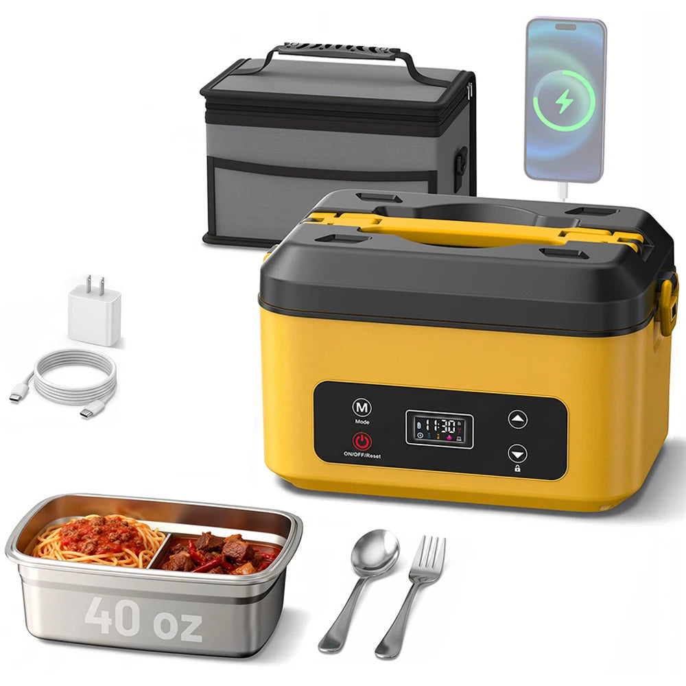Portable Cordless Heated Lunch Box Stainless Steel Leakproof Food Warmer