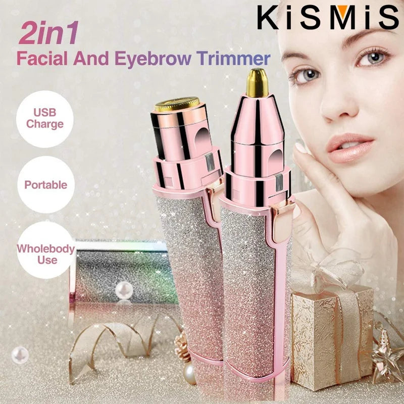 USB Rechargeable 2 In 1 Facial Hair Remover Eyebrow Trimmer