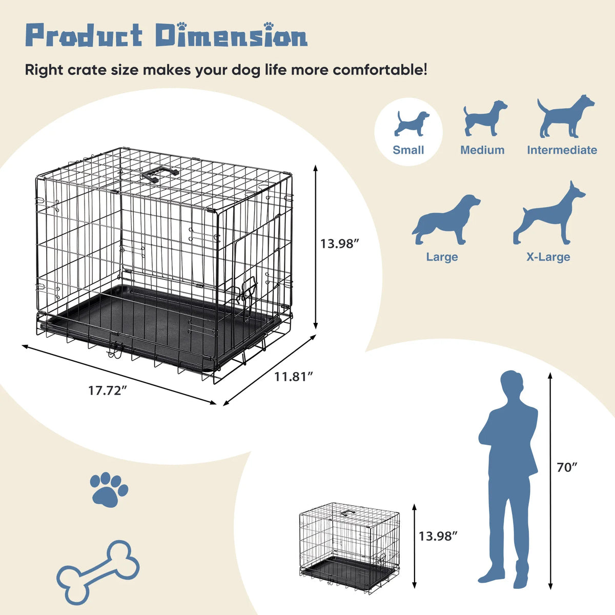 JHK Foldable Metal Dog Crate With Secure Lock Removable Tray