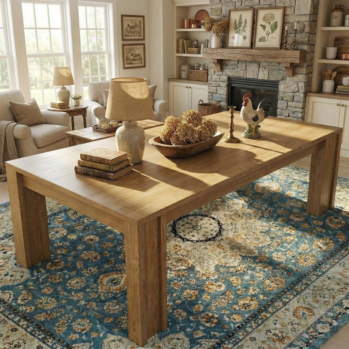 HiMiss Farmhouse Dining Table Heavy Duty Wood Kitchen Table