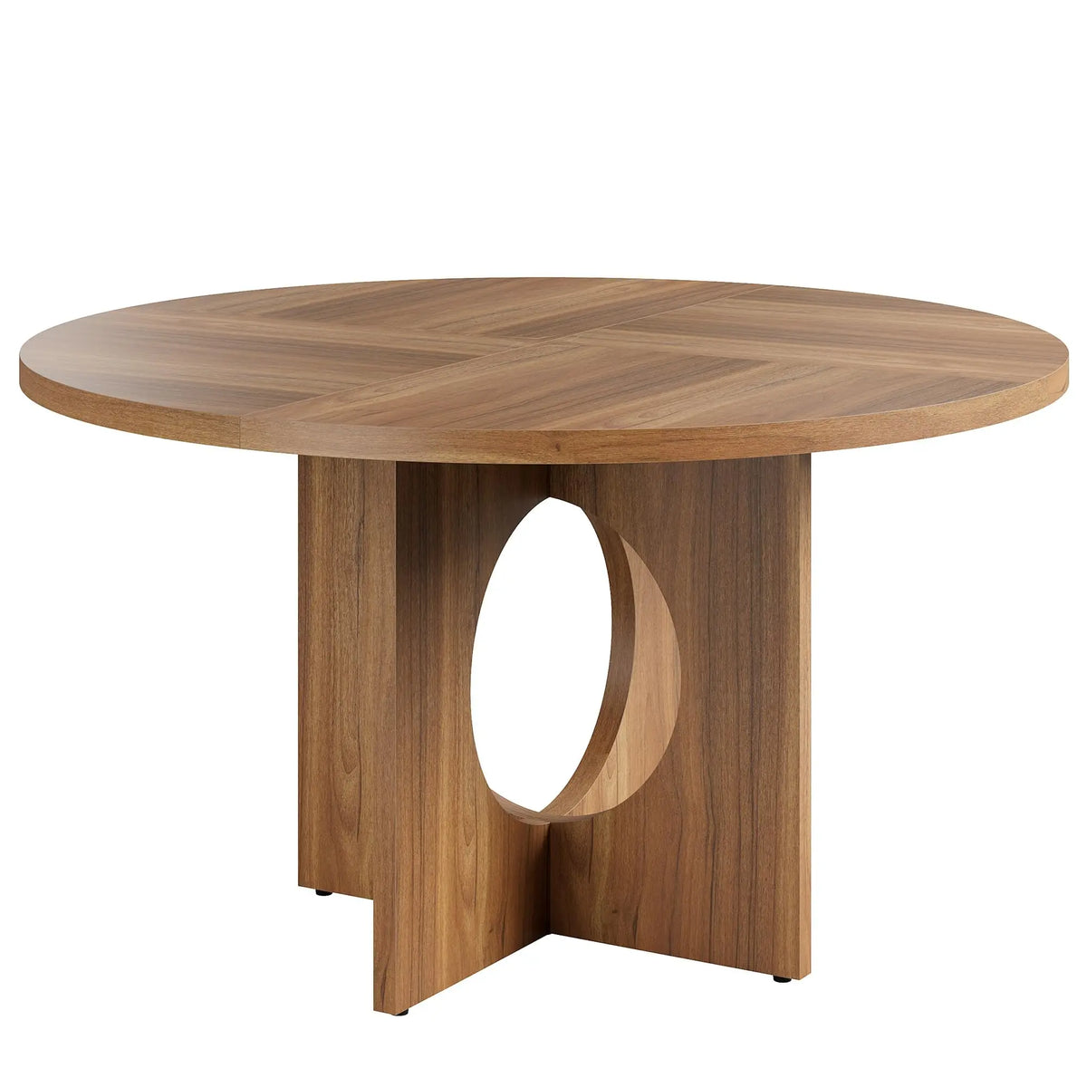Farmhouse Round Dining Table With Wooden Pedestal Base