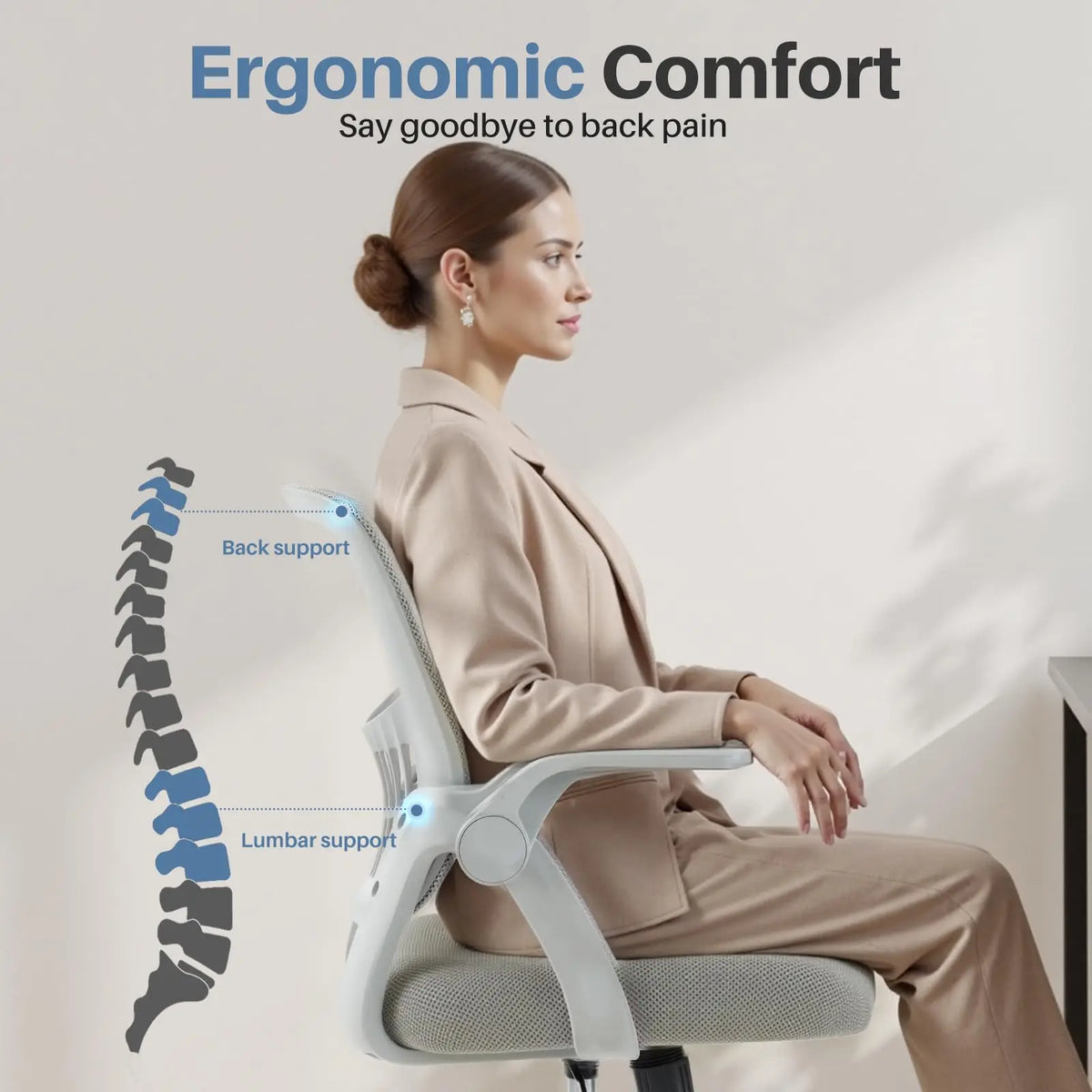 JHK Ergonomic Mid Back Chair with Lumbar Support Flip Armrests