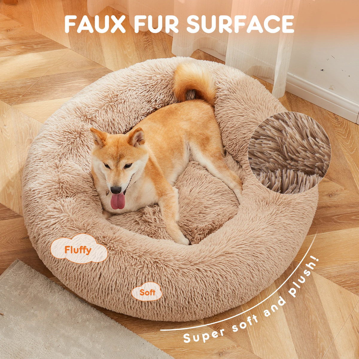 JHK Round Calming Dog Bed Washable Coral Fleece Pet Bed