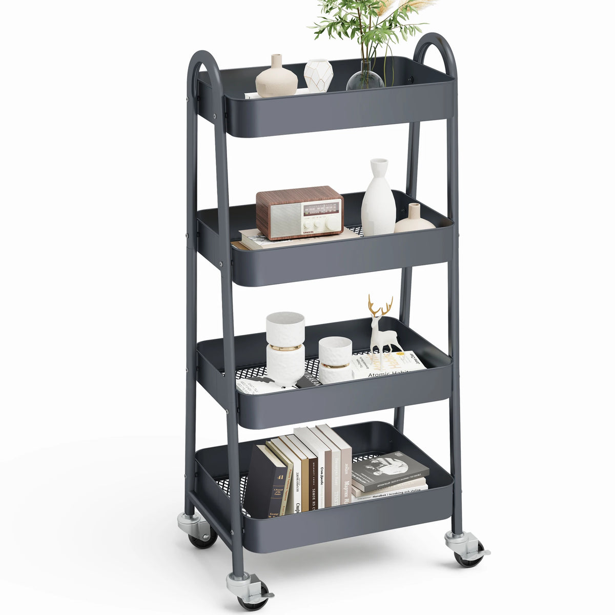 Jhk Four Tier Rolling Metal Utility Storage Cart With Casters