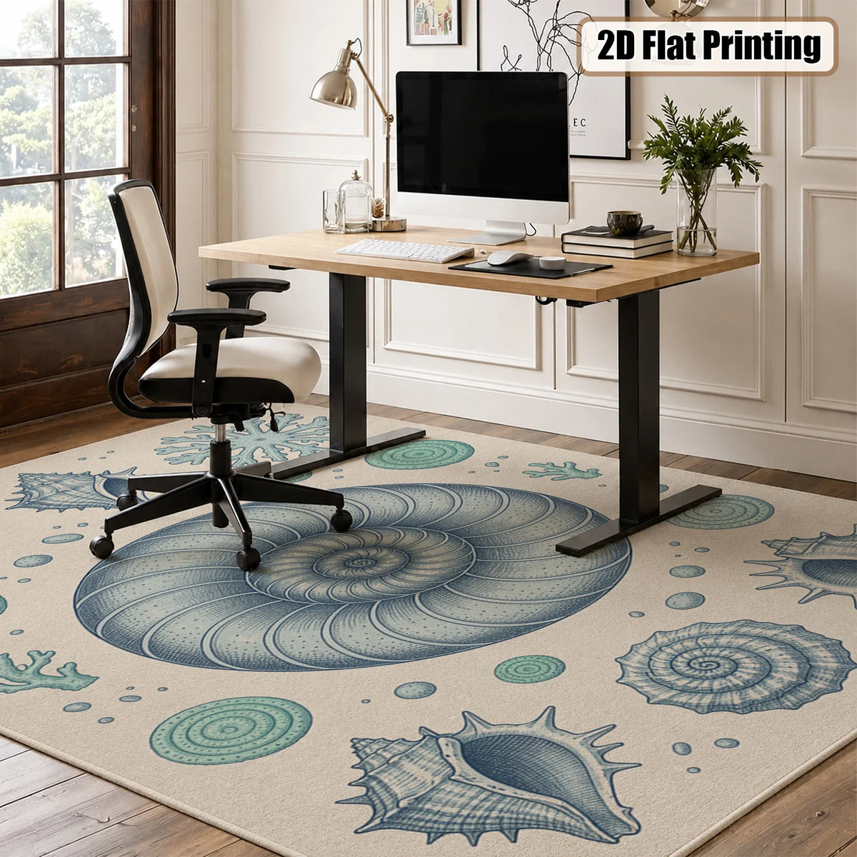 Coastal Seashell Nautilus Coral Velvet Washable Area Rug for Home