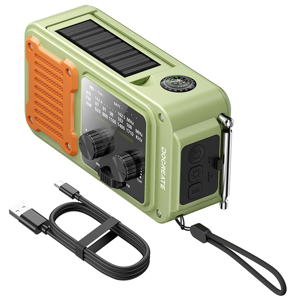 Docreate Emergency Radio With Flashlight And Portable Power Bank