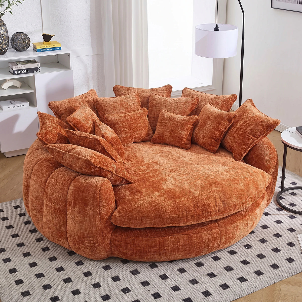 Modern Chenille Cloud Sleeper Sofa With Round Chaise And Pillows