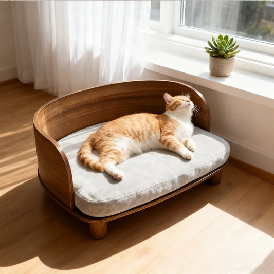 Borwart Elevated Pet Sofa Eucalyptus Couch Bed With Cushion