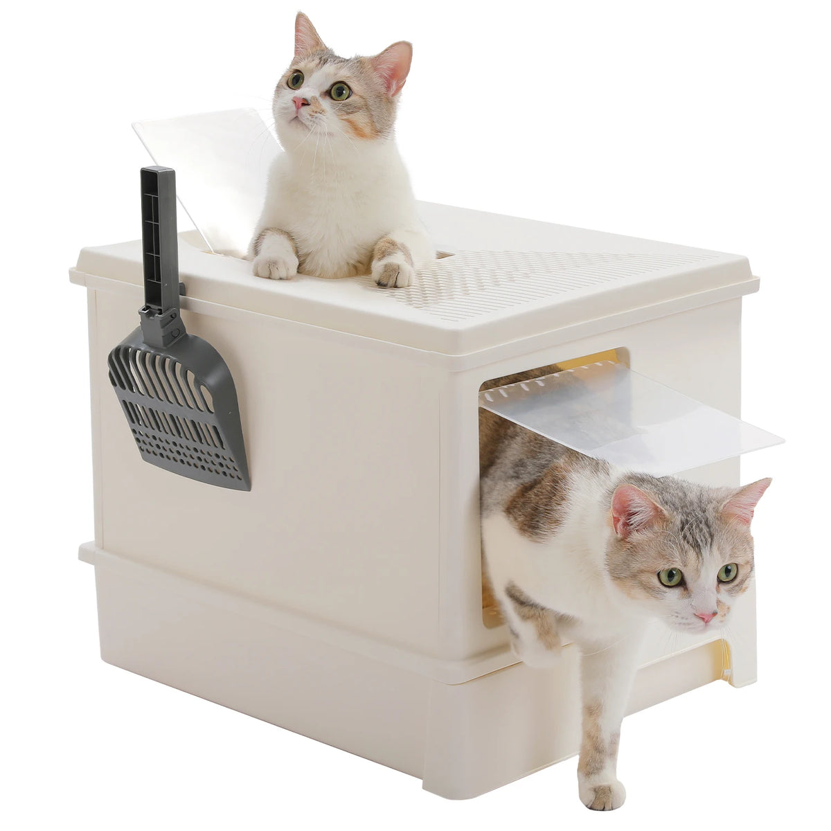 Premium Enclosed Cat Litter Box With Scoop And Removable Tray