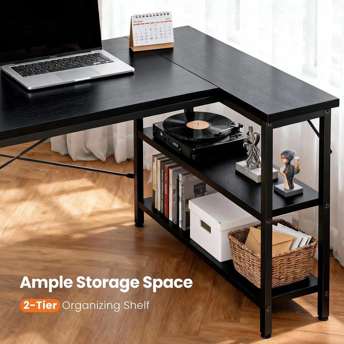JHK L Shaped Computer Desk With Reversible Storage Shelves