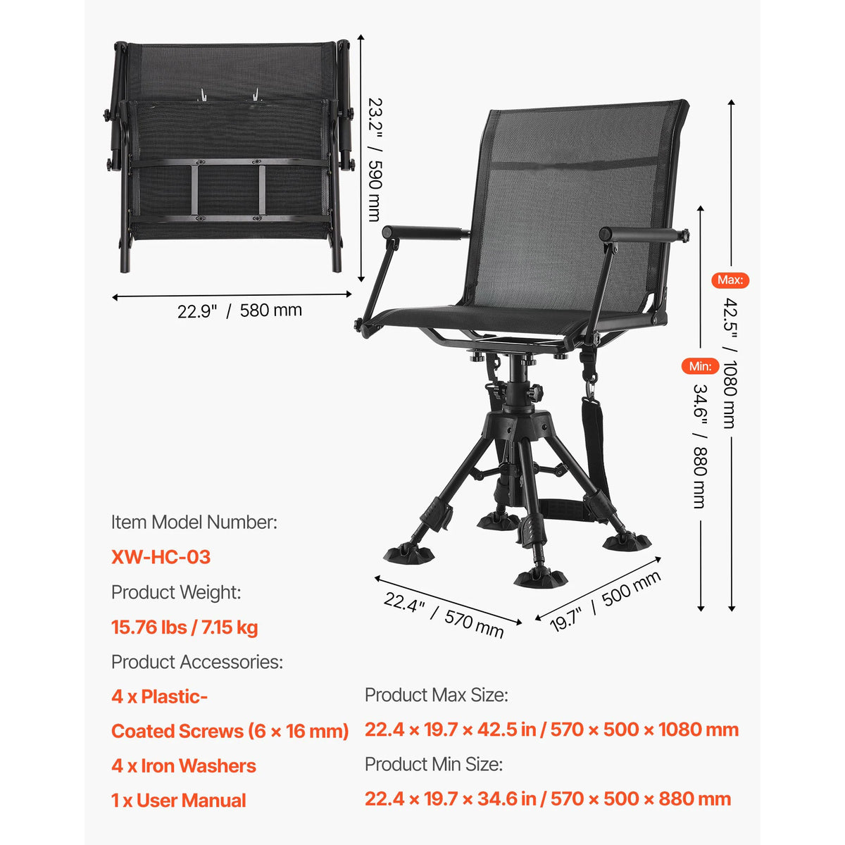 SucceBuy 360 Silent Swivel Hunting Chair Steel Frame