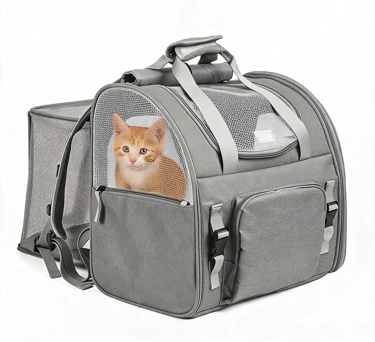 Expandable Mesh Cat Carrier Backpack With Padded Straps For Travel