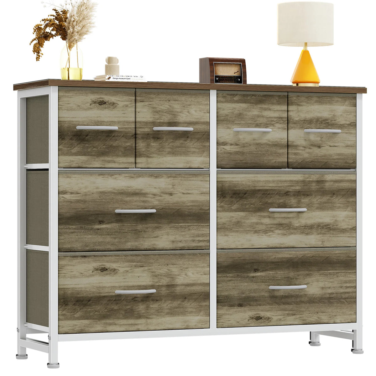 JHK Modern Fabric Drawers Dresser With Metal Frame Storage Tower