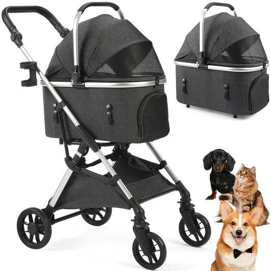 Lightweight Portable Pet Stroller With Quick Fold And Swivel Wheels