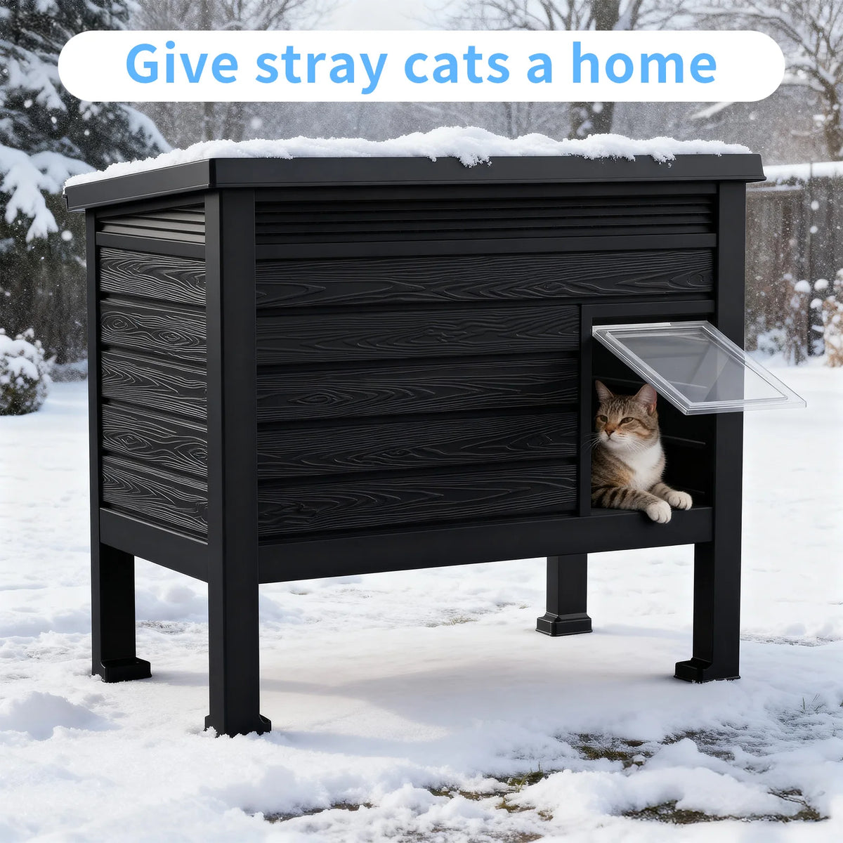 Weatherproof Plastic Cat House With Heating Pad Indoor Outdoor