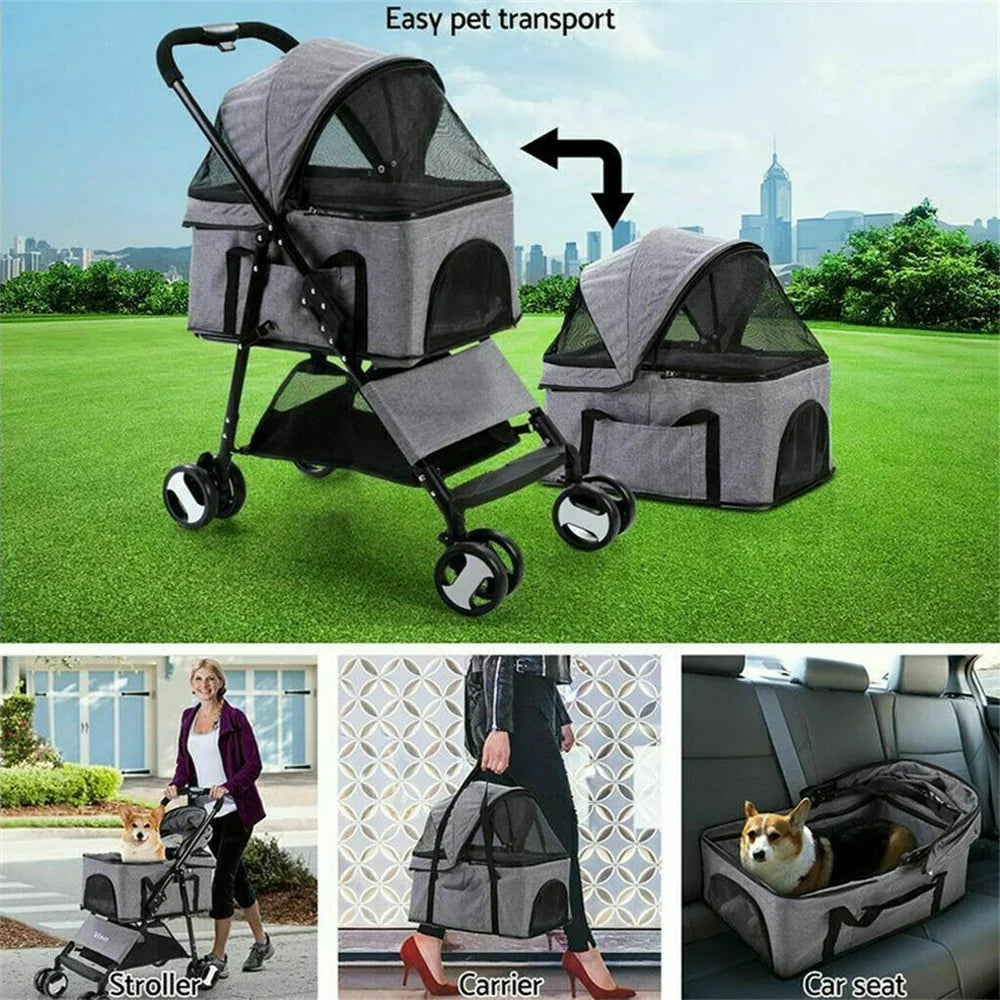 Premium Foldable Pet Dog Stroller With Wheeled Travel Carrier