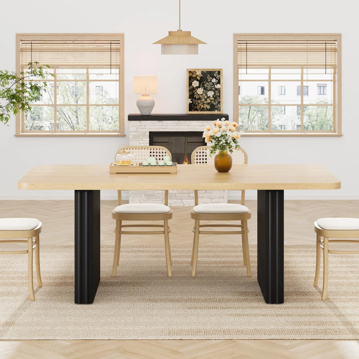 HiMiss Industrial Farmhouse Dining Table With Rustic Wood Top