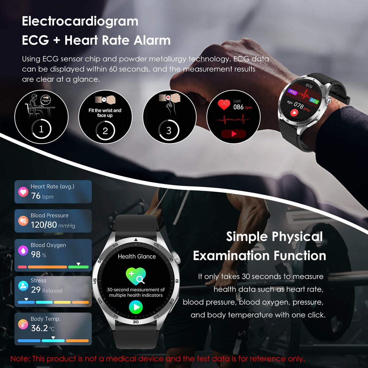 ECG PPG Health Smart Watch Blood Pressure Oxygen Monitor