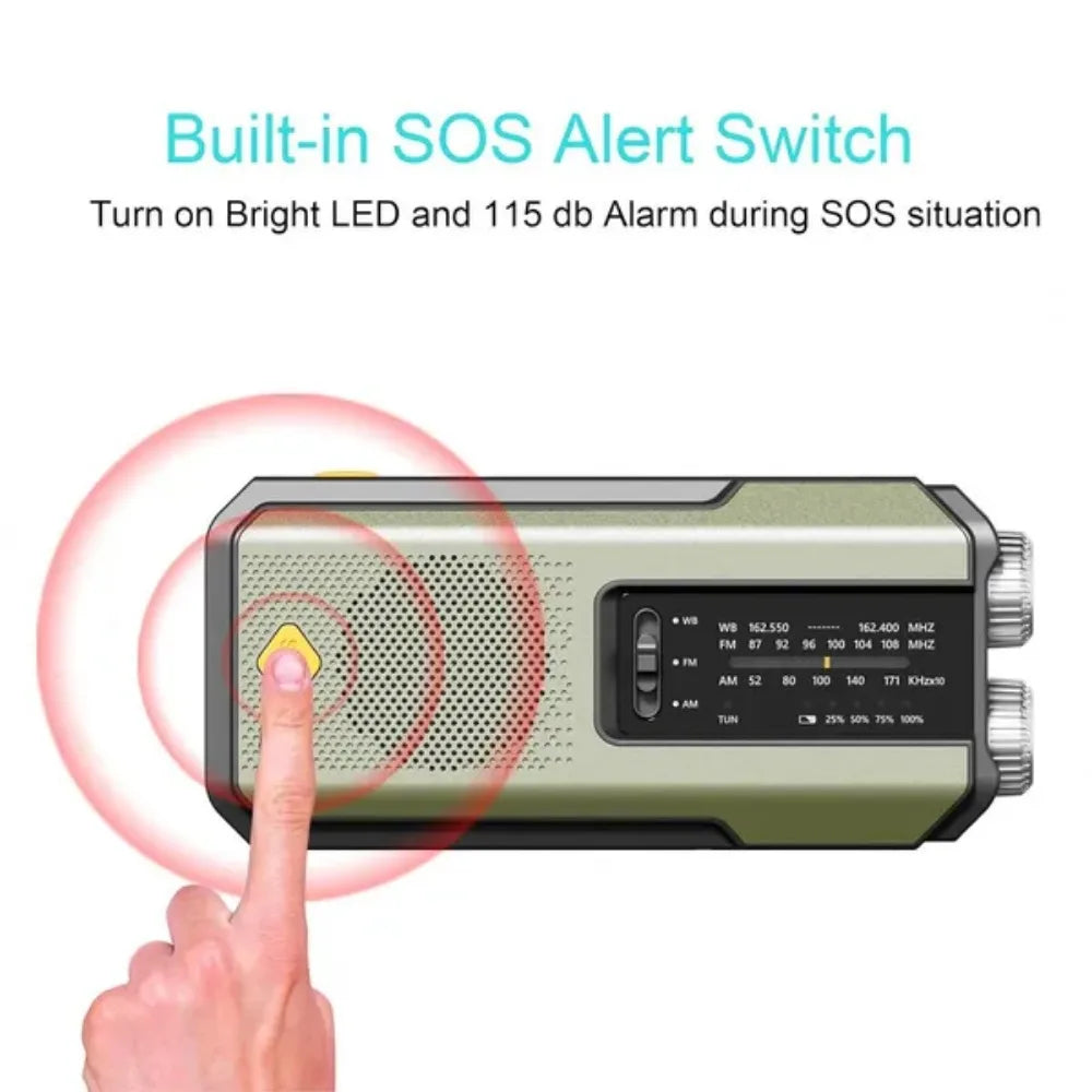STONEGO Emergency Solar Hand Crank NOAA Weather Radio Power Bank