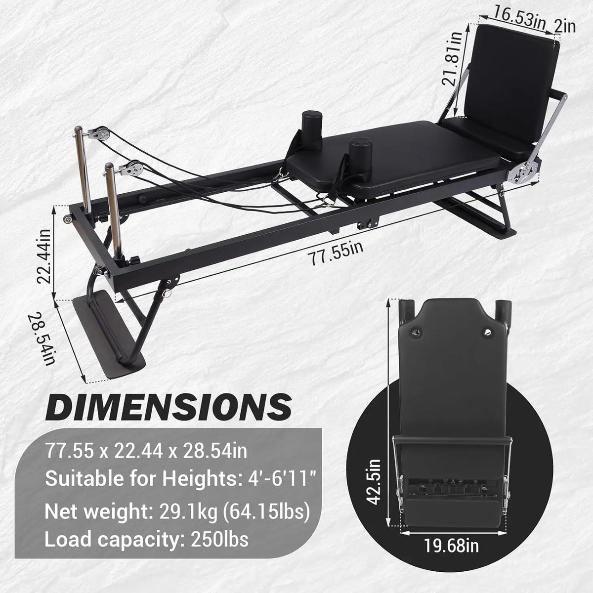 HiMiss Foldable Pilates Reformer Machine With Adjustable Springs