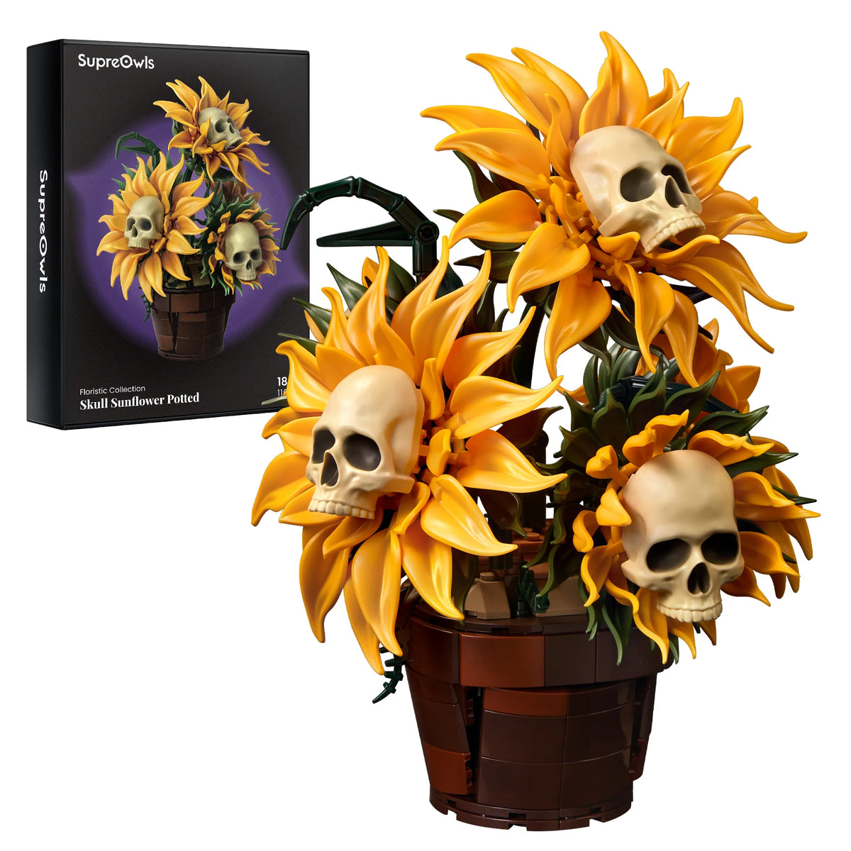 Skull Sunflower Pot Building Blocks Set Gothic Floral Model