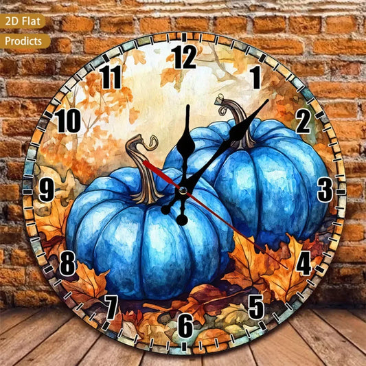 Silent Pumpkin Autumn Leaves Wall Clock Framed Nursery Decor