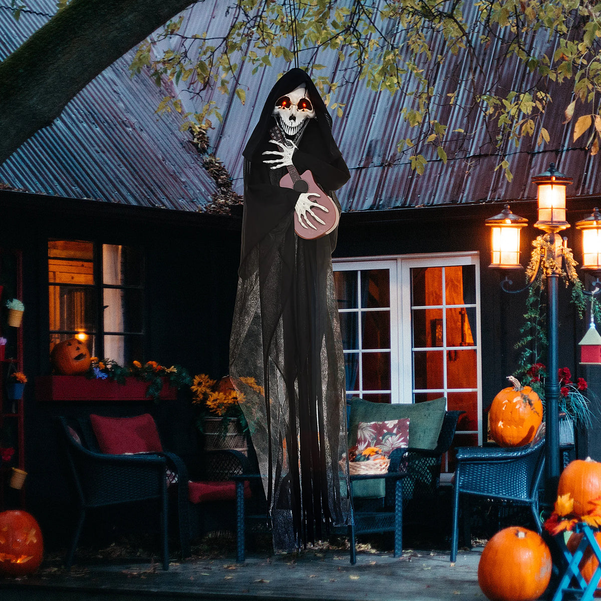 Guitar Playing Grim Reaper Outdoor Halloween Animatronic Decoration