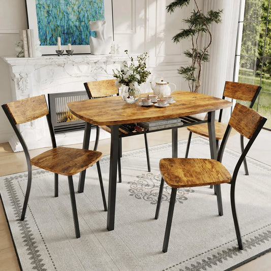 HiMISS 5 Piece Dining Table Set With Wooden Storage Shelf