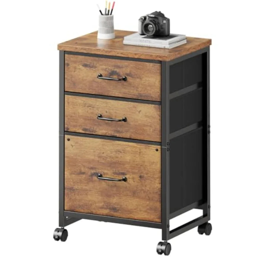 Plastic Three Drawer Rolling File Cabinet With Open Storage Shelf