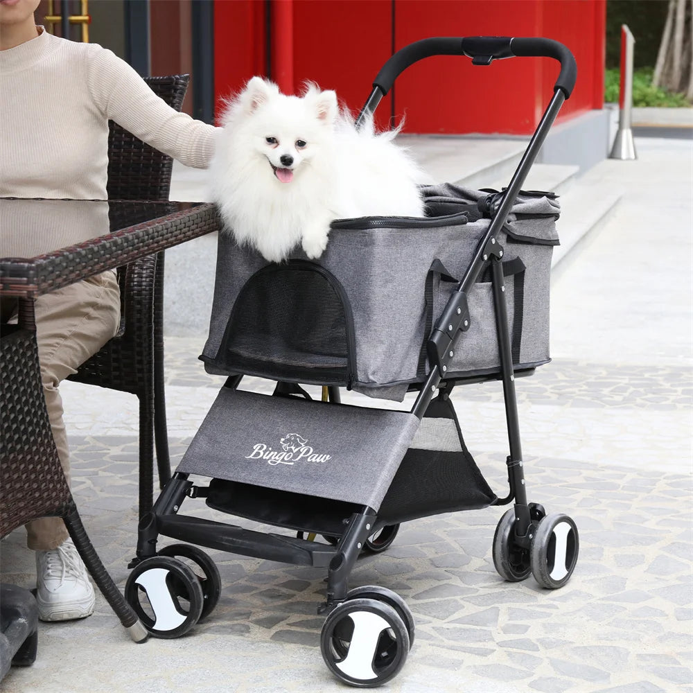 Premium Foldable Pet Dog Stroller With Wheeled Travel Carrier