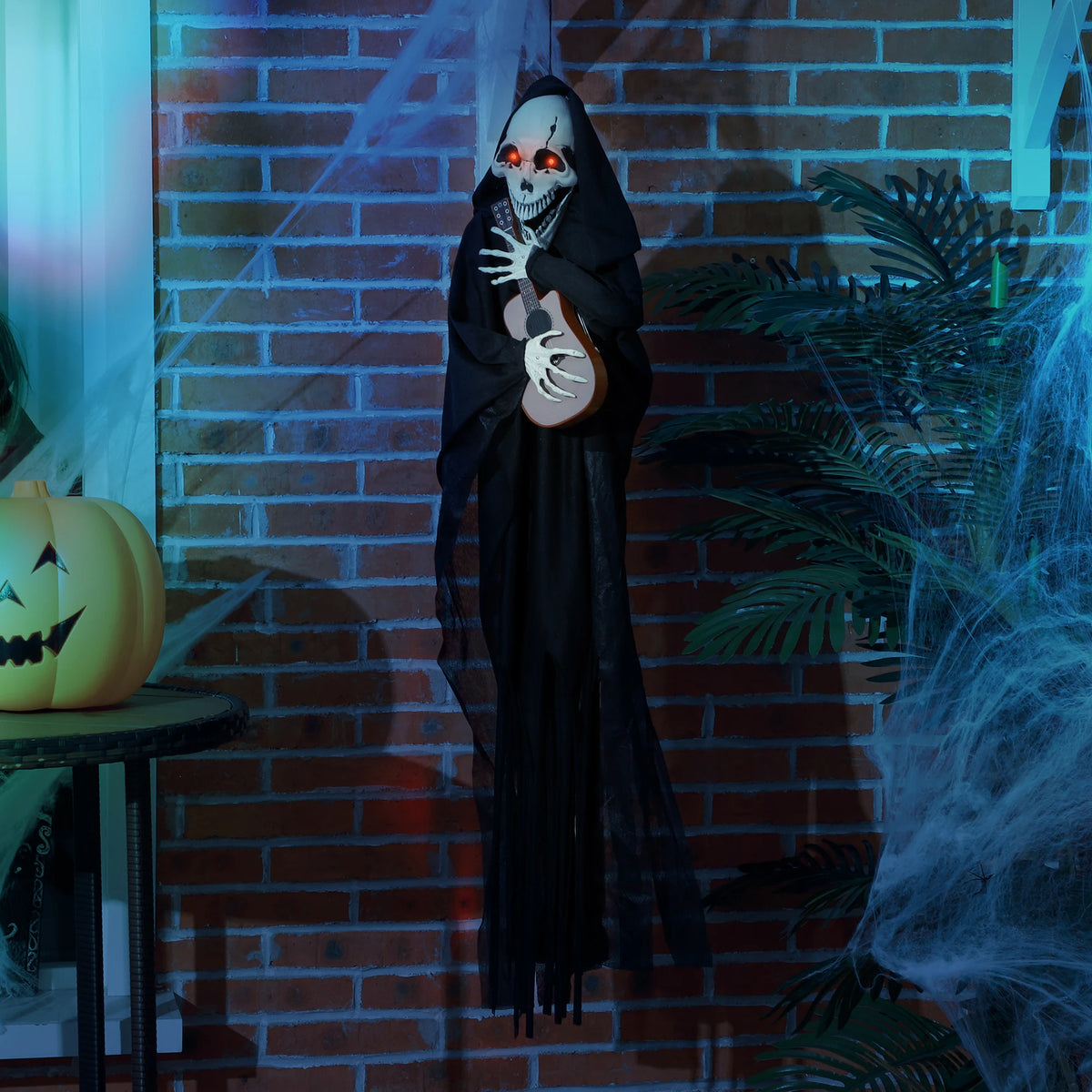 Guitar Playing Grim Reaper Outdoor Halloween Animatronic Decoration