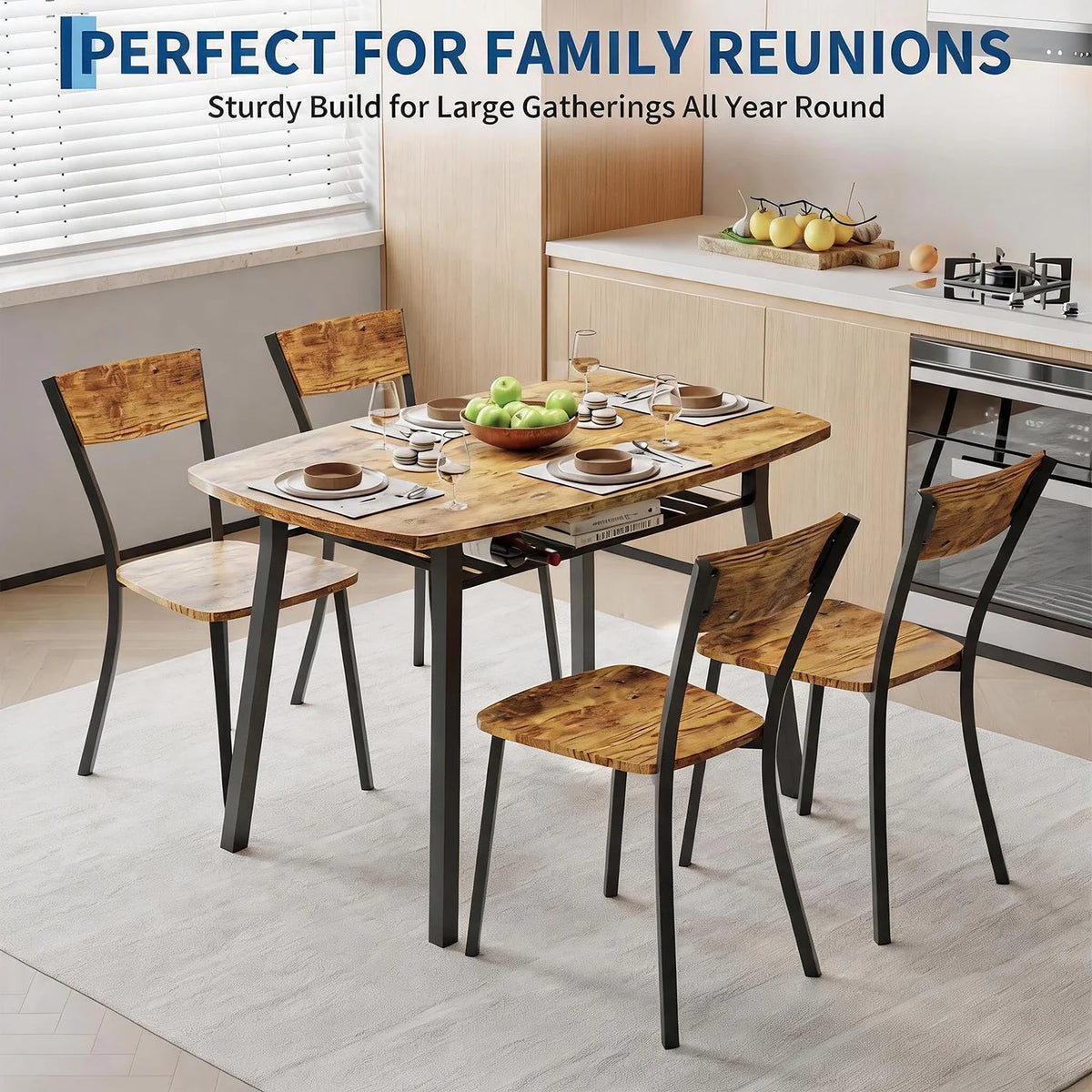 HiMISS 5 Piece Dining Table Set With Wooden Storage Shelf