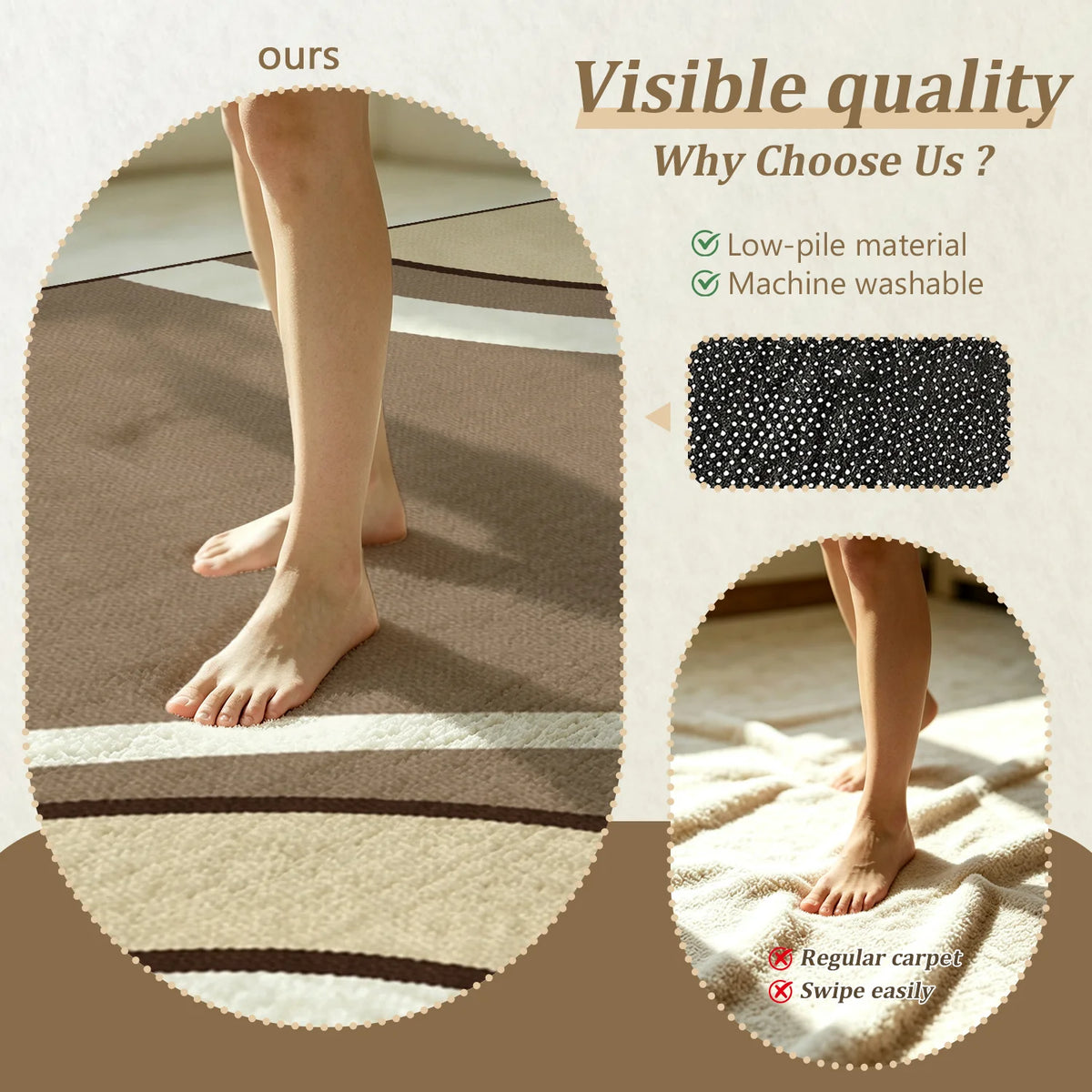 Abstract Curved Arc Velvet Area Rug Machine Washable Soft Mat