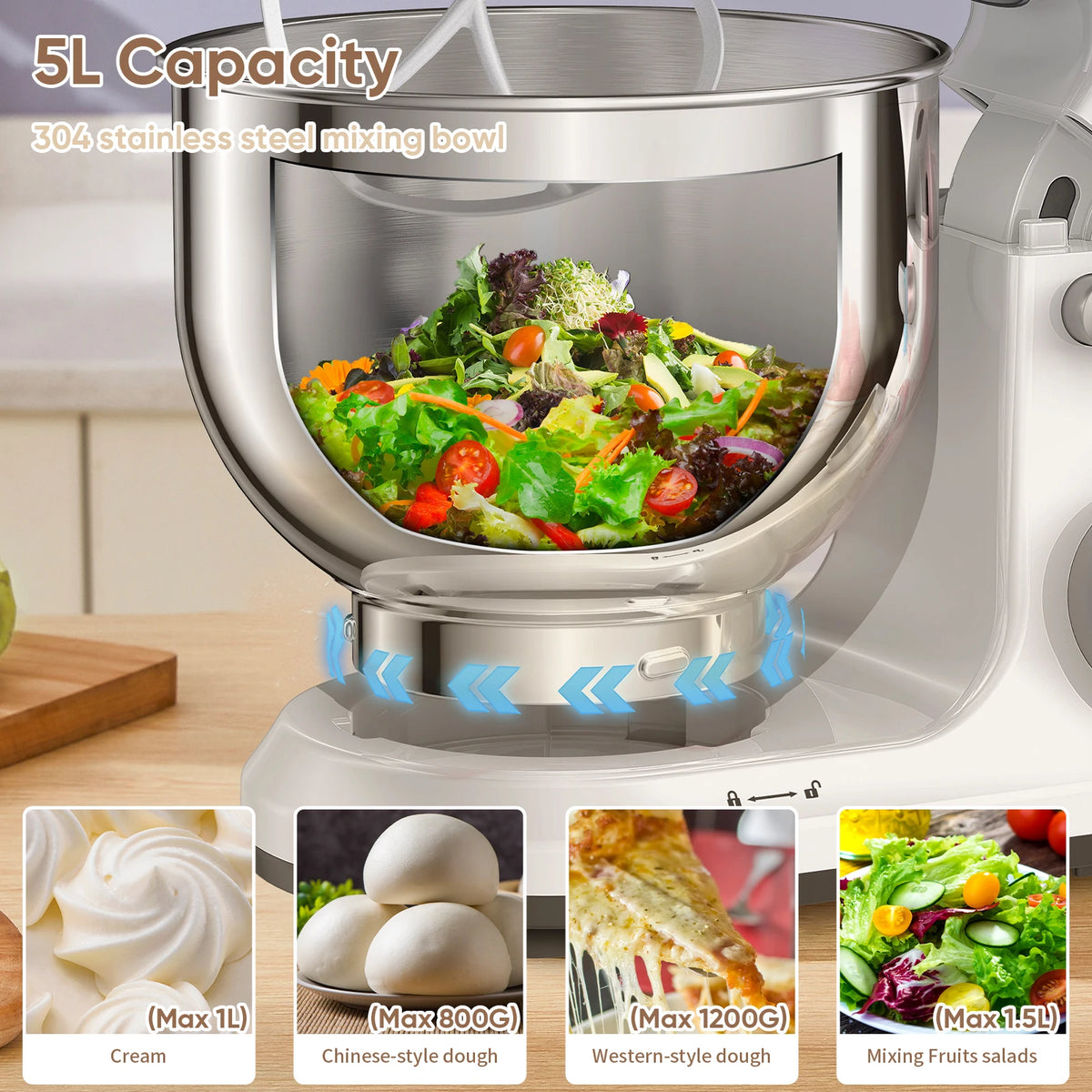 BioloMix 1200W Kitchen Stand Mixer With Digital Display Tilt Head