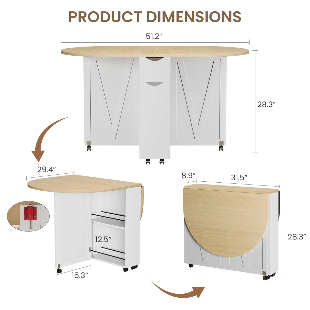 HiMISS Folding Dining Table With Wine Rack Drawer And Casters