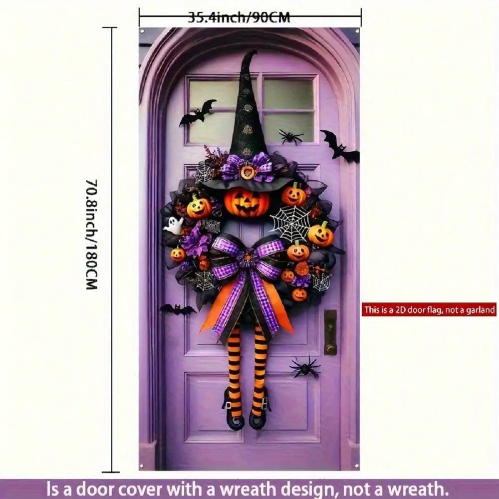 Gothic Halloween Witch Fabric Front Porch Hanging Wreath