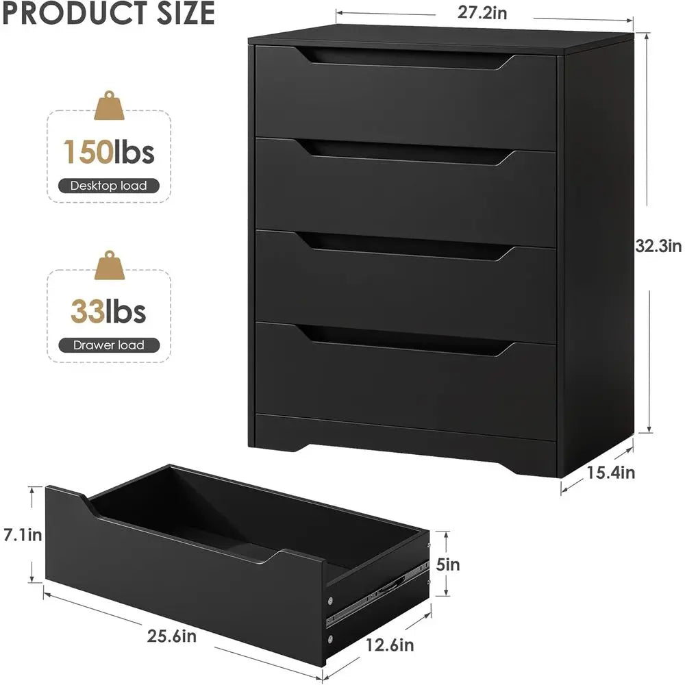 Lism Modern Engineered Wood Four Drawer Dresser With Storage