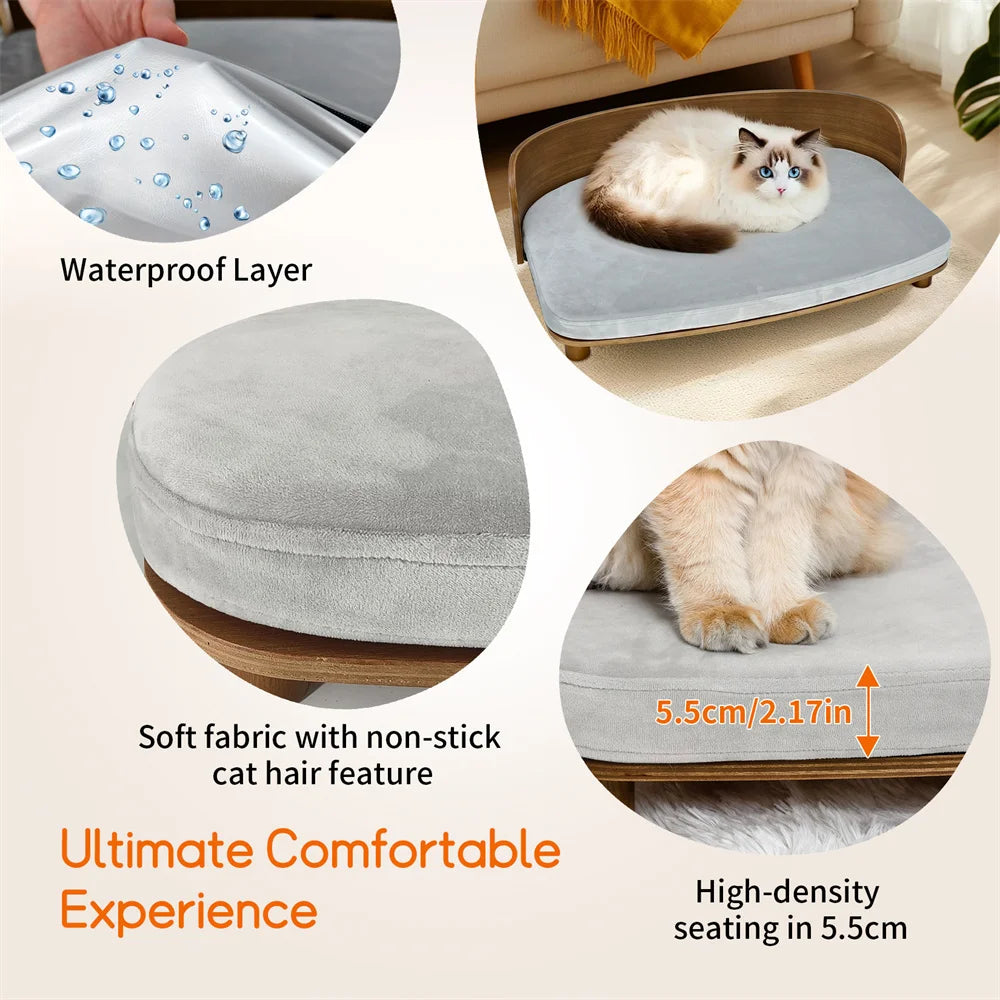 Borwart Elevated Pet Sofa Eucalyptus Couch Bed With Cushion