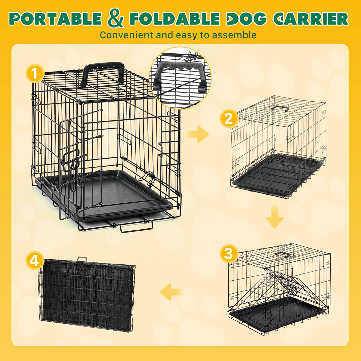 JHK Foldable Metal Dog Crate With Secure Lock Removable Tray