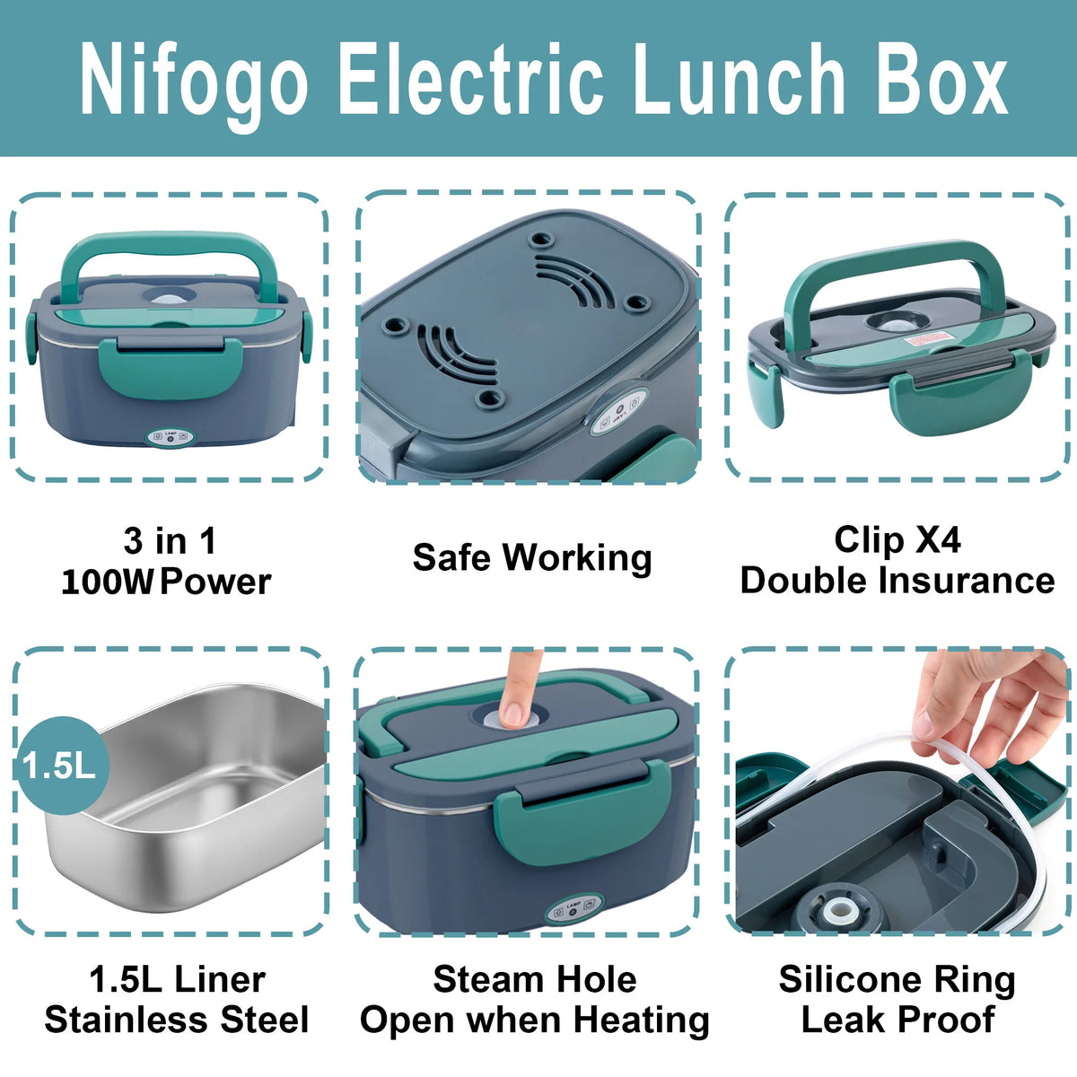 Portable Electric Heating Lunch Box With Stainless Steel Food Warmer