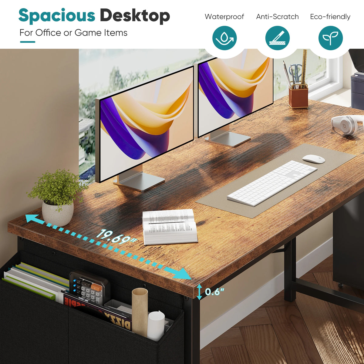 MCQ Standing Office Computer Desk With Metal Frame And Storage