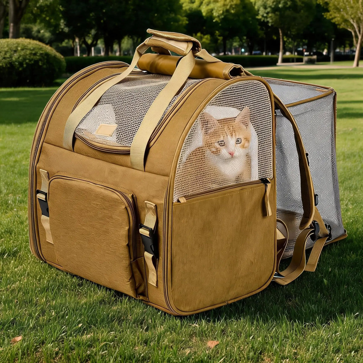 Expandable Mesh Cat Carrier Backpack With Padded Straps For Travel