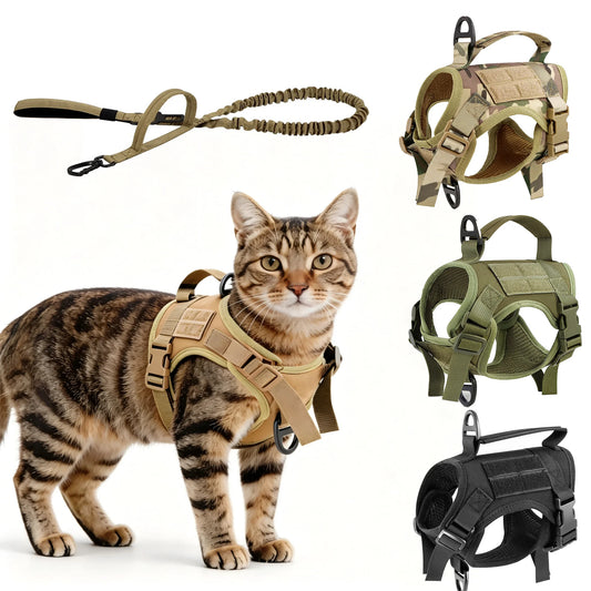 Adjustable Tactical Cat Harness Vest And Leash Set With Handle