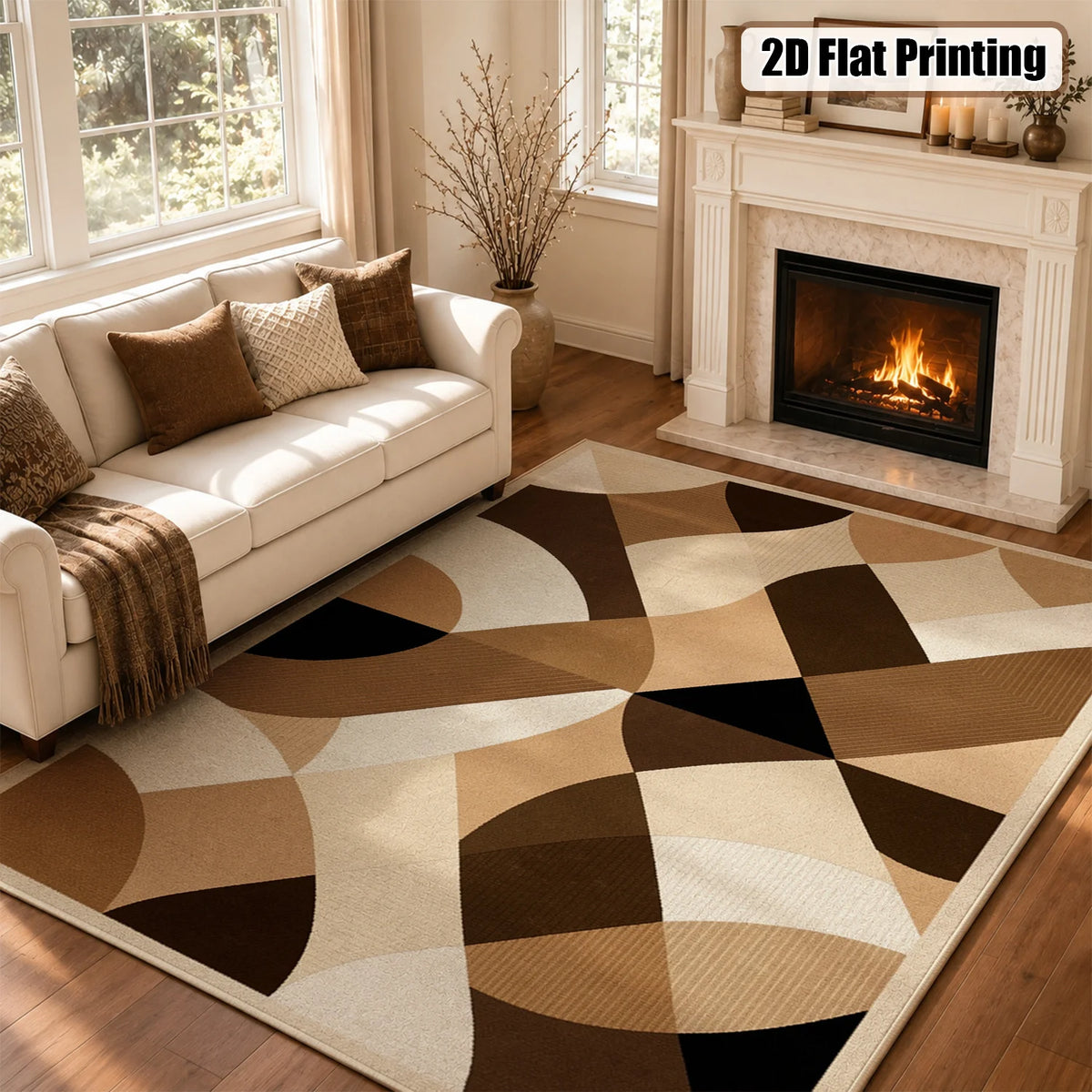 Abstract Geometric Velvet Area Rug Machine Washable Plush Floor Mat
