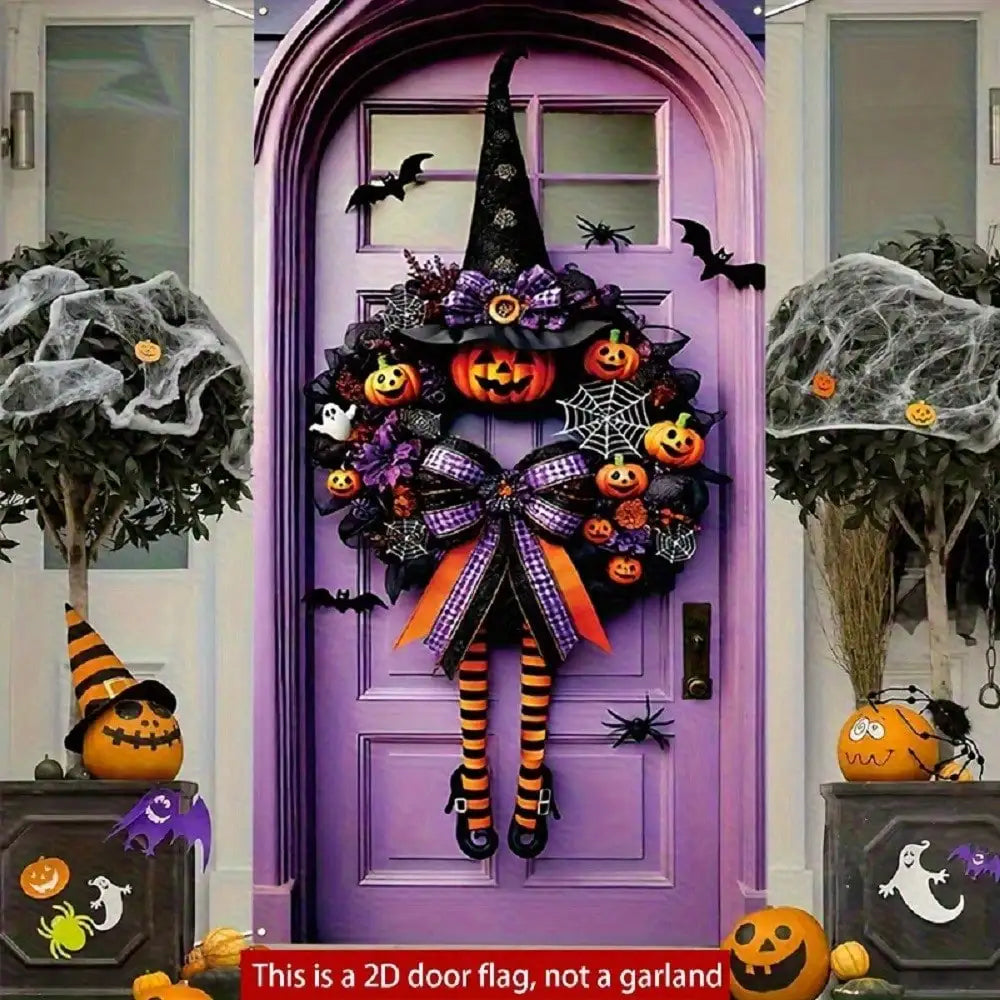 Gothic Halloween Witch Fabric Front Porch Hanging Wreath
