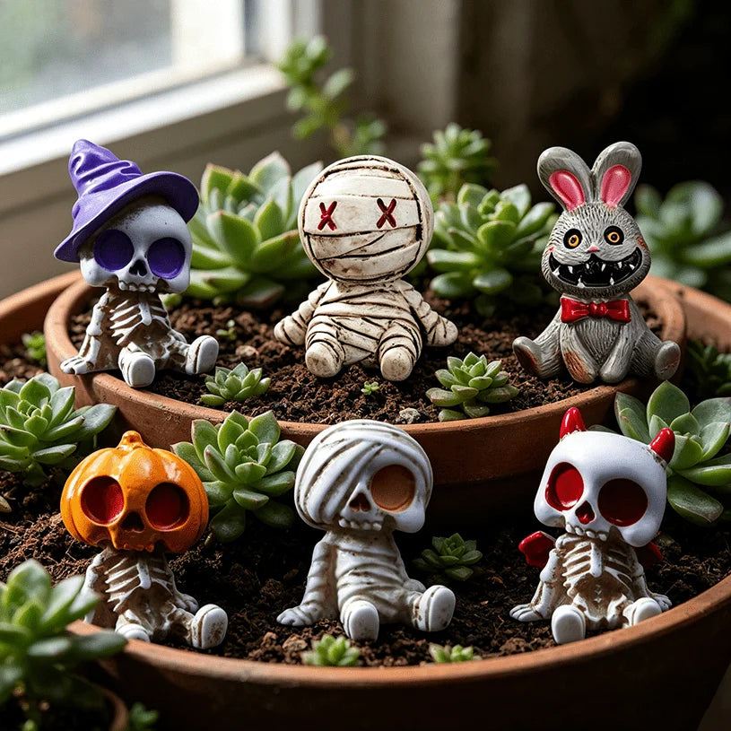 Halloween Mini Resin Skeleton Figurines For DIY Garden Decor